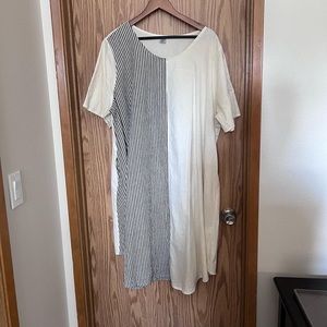 Nettle’s Tale Pender dress linen cotton stripe & crème 1X